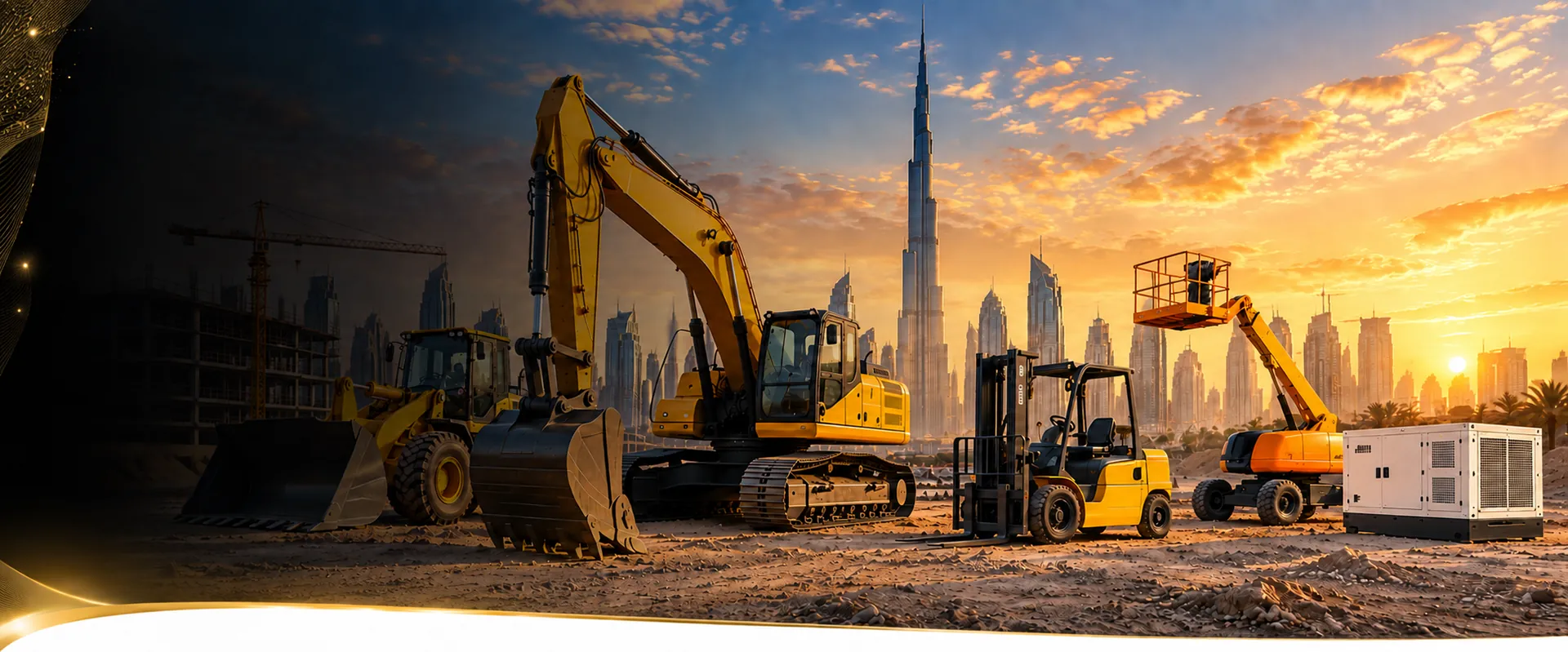 Excavator working at sunset in Dubai